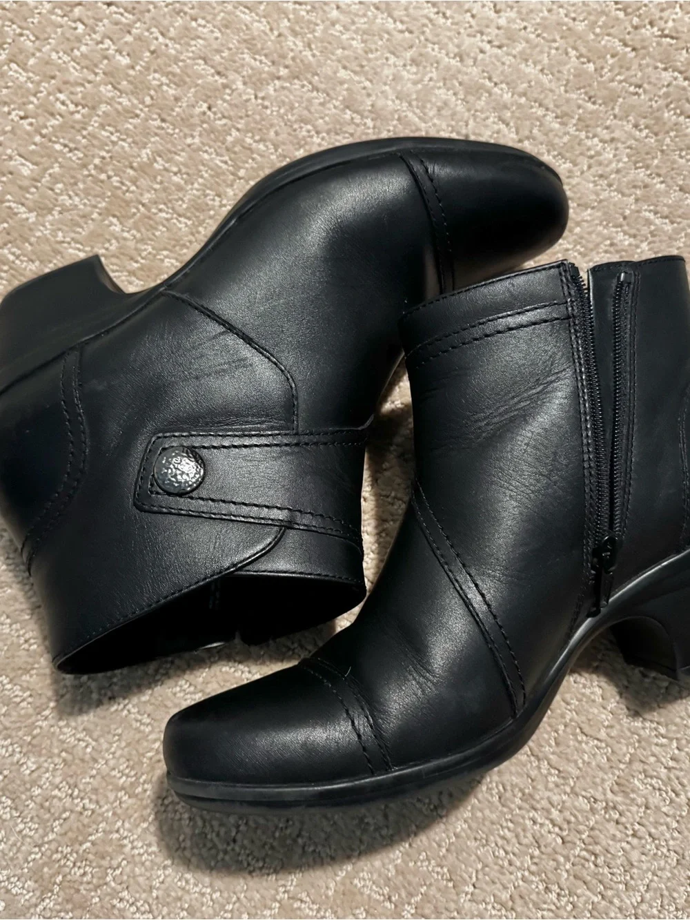 Black Leather Women's Ankle Boots - Classic Zip & Strap - Size 8 - Picture 6 of 10